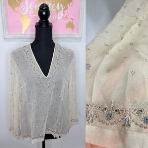 Megan Park Nude Silk Sheer Blouse